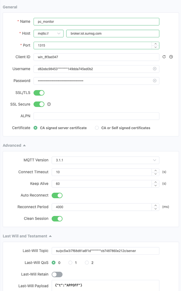 Connection diagram using MQTTX client